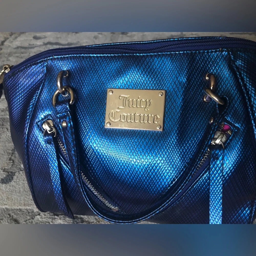 Juicy Couture Metallic Iridescent Blu & purple Satchel with Gold Plaque